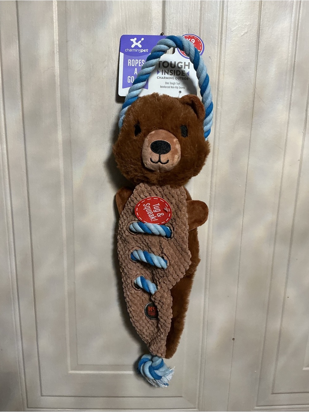 Outward Hound 20 ”Ropiez Silly Bear K9 Dog Toy w/Squeaker/Rope & Tag Fun N